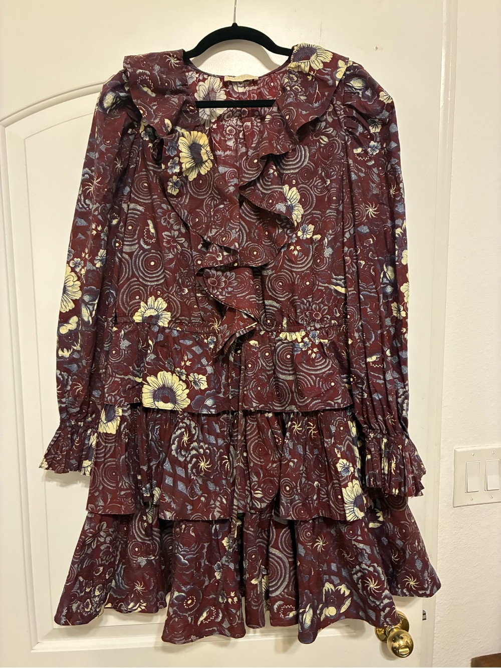 Ulla Johnson Maroon Floral Ruffle Dress